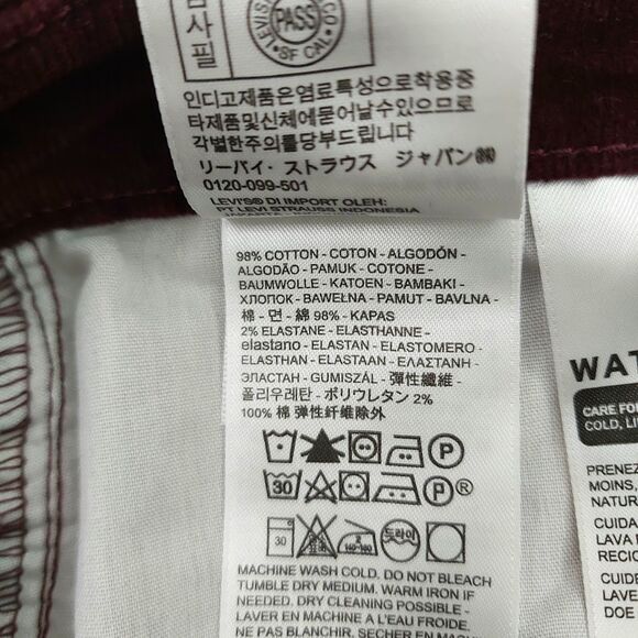 Levi's 725 Corduroy Pants Womens 30x32 Burgundy Bootcut High Rise Riding Stretch - Picture 12 of 12